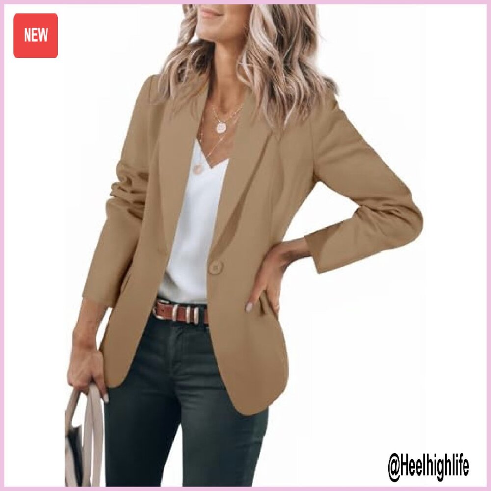 Slim Fit Blazer Open Front Long Sleeve Work Office Suit Jacket - Picture 2 of 8